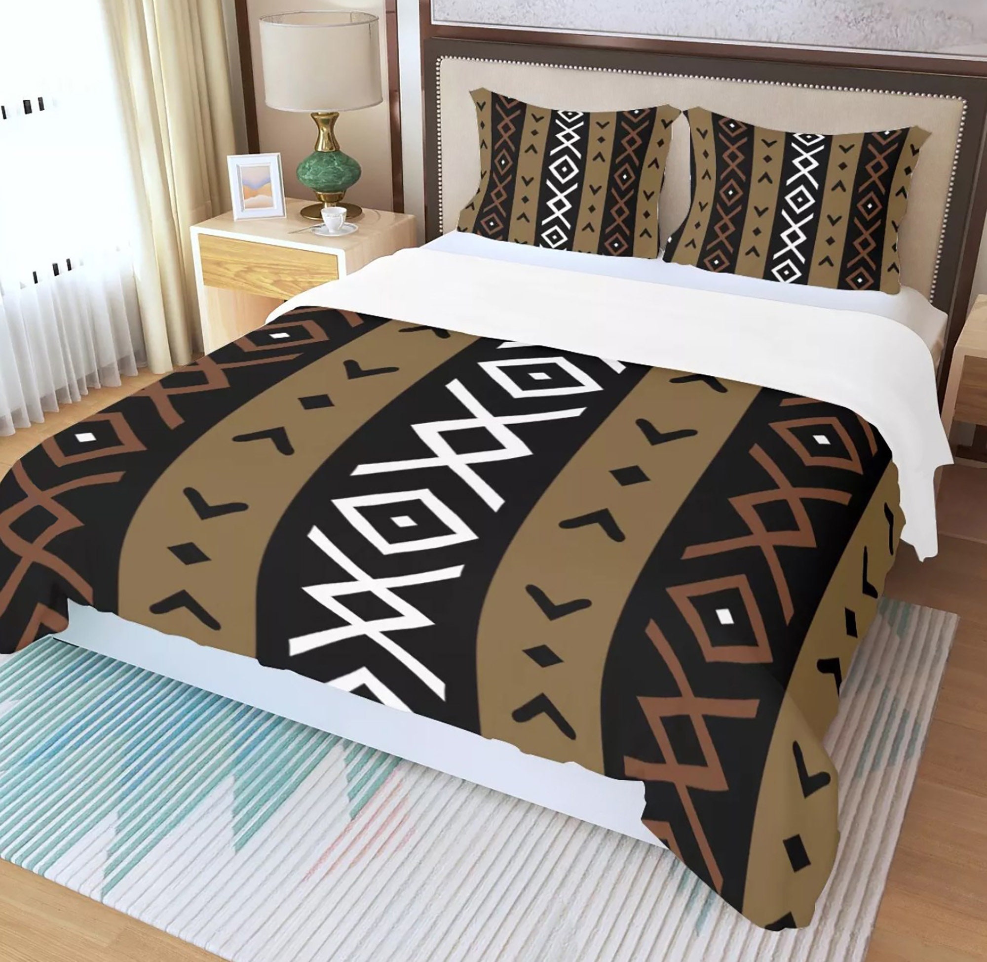 3 Piece Printed Mali Mud Cloth Inspired Duvet Cover and Pillow Cases ...