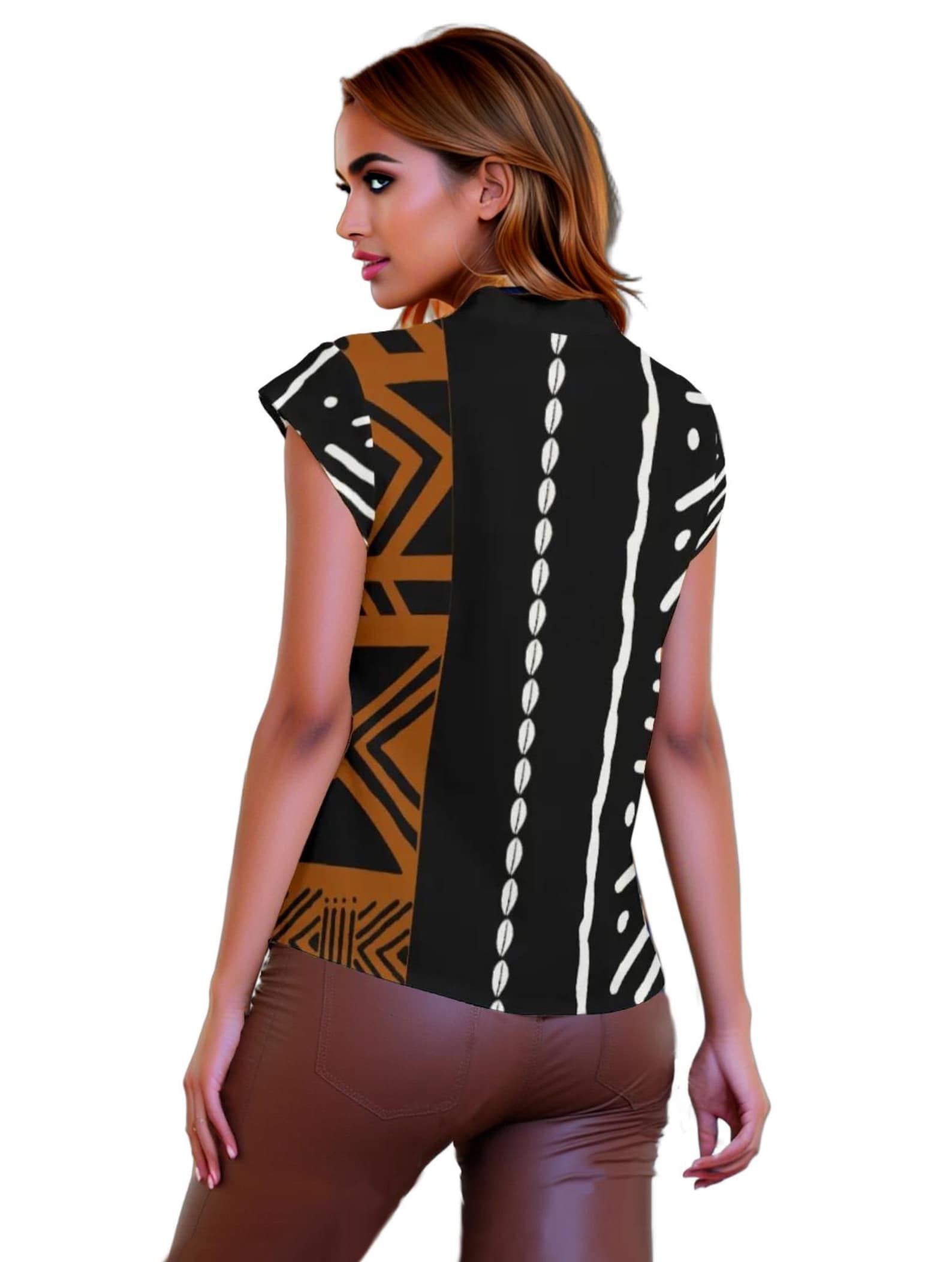Printed Mud Cloth Inspired Design Short Sleeve Blouse - Not Actual Mud ...