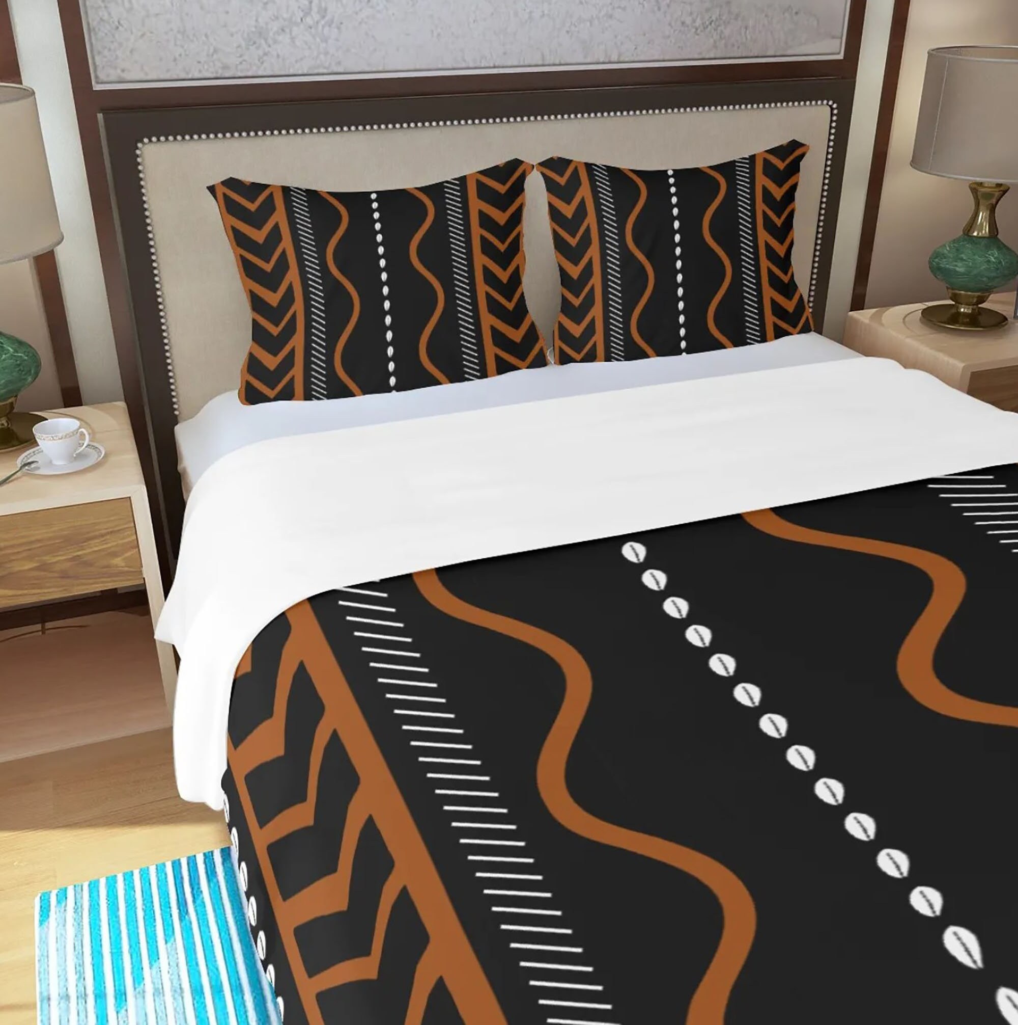 3 Piece Printed African Bogolan Mud Cloth Inspired Duvet Cover and