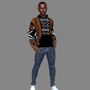 Sweat à capuche élégant imprimé inspiré de la boue africaine pour hommes avec couche intérieure en polaire - Matériau non boue