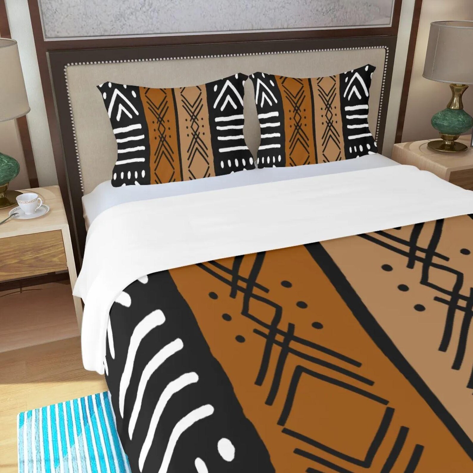 3 Piece Printed Cultural African Bogolan Mud Cloth Inspired Duvet Cover ...