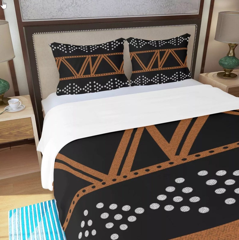 3 Piece Printed African Bogolan Mud Cloth Inspired Duvet Cover and