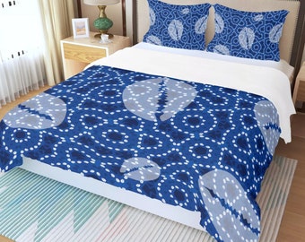3 Piece Printed Blue African Inspired Duvet Cover and Pillow Cases