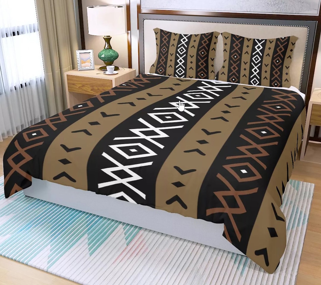 3 Piece Printed Mali Mud Cloth Inspired Duvet Cover and Pillow Cases ...