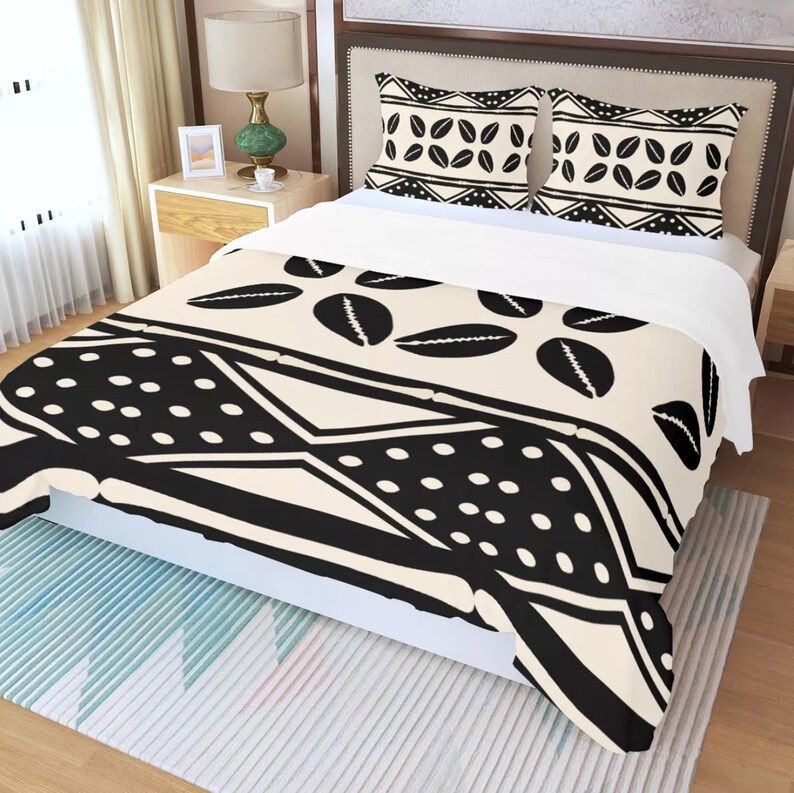 3 Piece Printed off White African Bogolan Mud Cloth Inspired Duvet ...