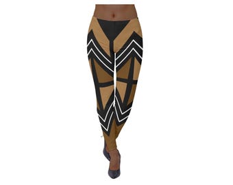 African Bogolan Style Printed Designer High-Stretch Leggings
