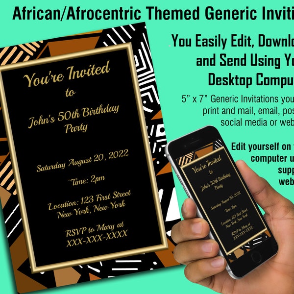 African / Afrocentric Mud Cloth Theme Generic Invitation – Edit Yourself