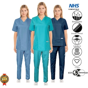 MediLap® Uniforme médical de gommage pour femmes TUNIQUE Pantalon Chemise Chemises d'hôpital Médecins Infirmières Costume Salon de beauté Maquillage pour les ongles Vêtements de travail image 1