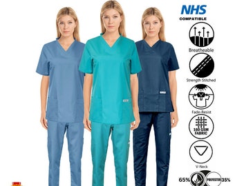 MediLap® Uniforme médical de gommage pour femmes TUNIQUE Pantalon Chemise Chemises d'hôpital Médecins Infirmières Costume Salon de beauté Maquillage pour les ongles Vêtements de travail