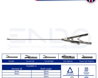 ENDO® 5mm 3mm Support d’aiguille de laparoscopie V Type Laparoscopic Needle Holding Forceps Réutilisable Autoclavable Incurvé à gauche droite 33cm