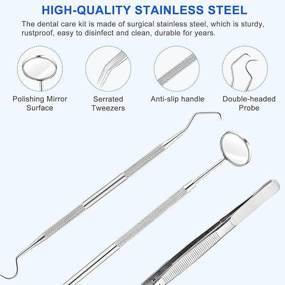 4 Dental Tools Kit Scalers Probes Steel Pick Mouth Mirror Tooth