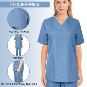 MediLap® Uniforme médical de gommage pour femmes TUNIQUE Pantalon Chemise Chemises d'hôpital Médecins Infirmières Costume Salon de beauté Maquillage pour les ongles Vêtements de travail image 2