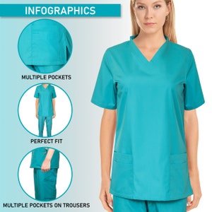 MediLap® Uniforme médical de gommage pour femmes TUNIQUE Pantalon Chemise Chemises d'hôpital Médecins Infirmières Costume Salon de beauté Maquillage pour les ongles Vêtements de travail image 5