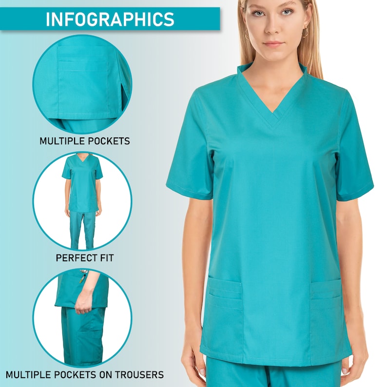 MediLap® Uniforme médical de gommage pour femmes TUNIQUE Pantalon Chemise Chemises d'hôpital Médecins Infirmières Costume Salon de beauté Maquillage pour les ongles Vêtements de travail image 5