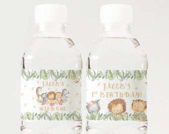 Editable Safari Water Bottle Labels, Water Bottle Label Template, Boy Birthday Decor, Drink Tags, Juice Label Print, Bottle Label Custom