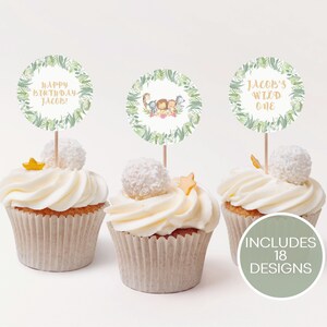 Editable Wild One Cupcake Topper, Safari Cake Decor, Boy Birthday Cupcake Topper, Cupcake Toppers Template, Custom Cupcake Toppers Printable