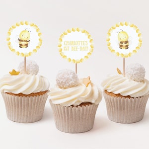 Editable Bee Cupcake Toppers, Birthday Cupcake Toppers, Cupcake Decorations, Cupcake Topper Template, Cake Topper Birthday, Bee Day Decor