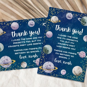 Biglietti di ringraziamento spaziali, modello di biglietto di ringraziamento, biglietto di ringraziamento stampabile, biglietti di ringraziamento di compleanno, bomboniere spaziali, tag bomboniere