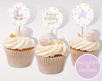 Editable Moon Toppers Birthday Cupcake Topper - België