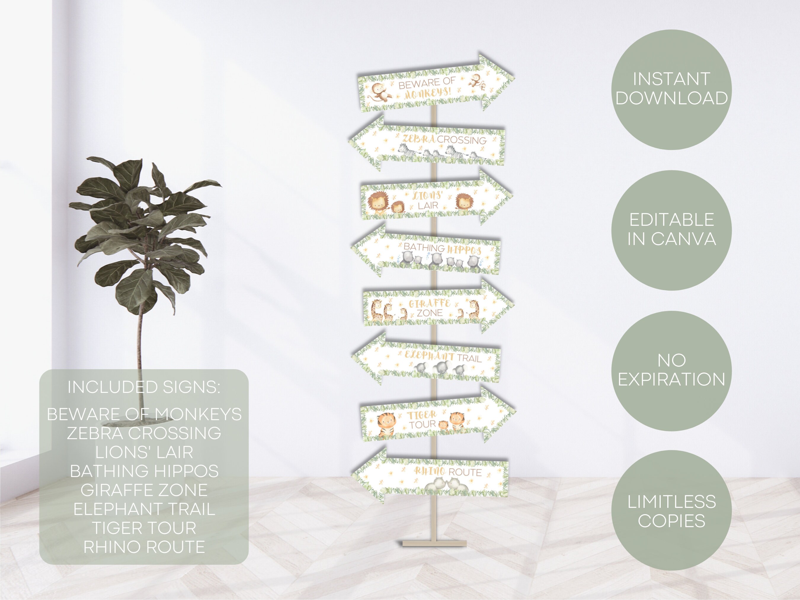 Editable Safari Directional Sign, Party Direction Sign, Direction ...