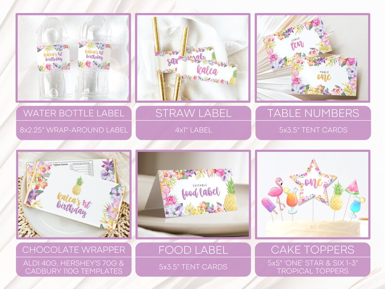 Editable Luau Party Decorations Bundle, Tropical Birthday Bundle, Hawaiian Party Decorations