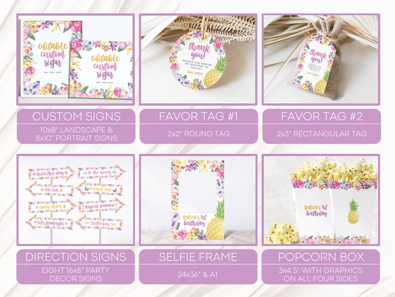 Editable Luau Party Decorations Bundle, Tropical Birthday Bundle, Hawaiian Party Decorations
