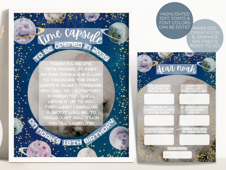Space Time Capsule, Time Capsule Cards, Time Capsule First Birthday
