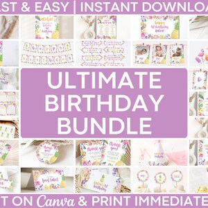 Editable Luau Party Decorations Bundle, Tropical Birthday Bundle, Hawaiian Party Decorations, Aloha Party Decor, Floral Party Decorations