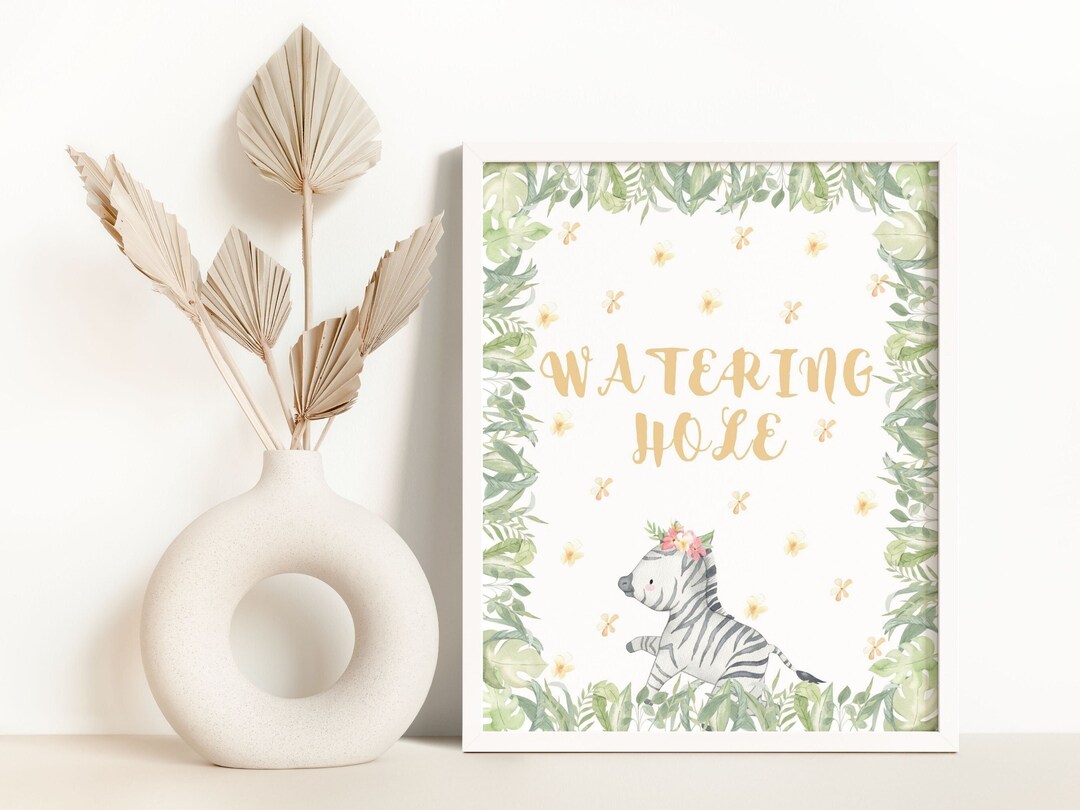Editable Watering Hole Sign, Birthday Party Table Sign, Wild One Birthday Boy Decorations, Drink ...