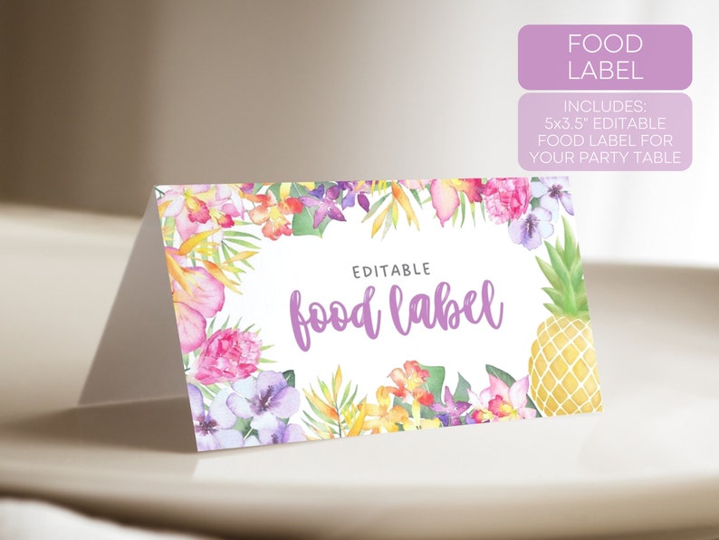 Editable Luau Food Labels, Luau Buffet Labels, Tropical Place Cards ...