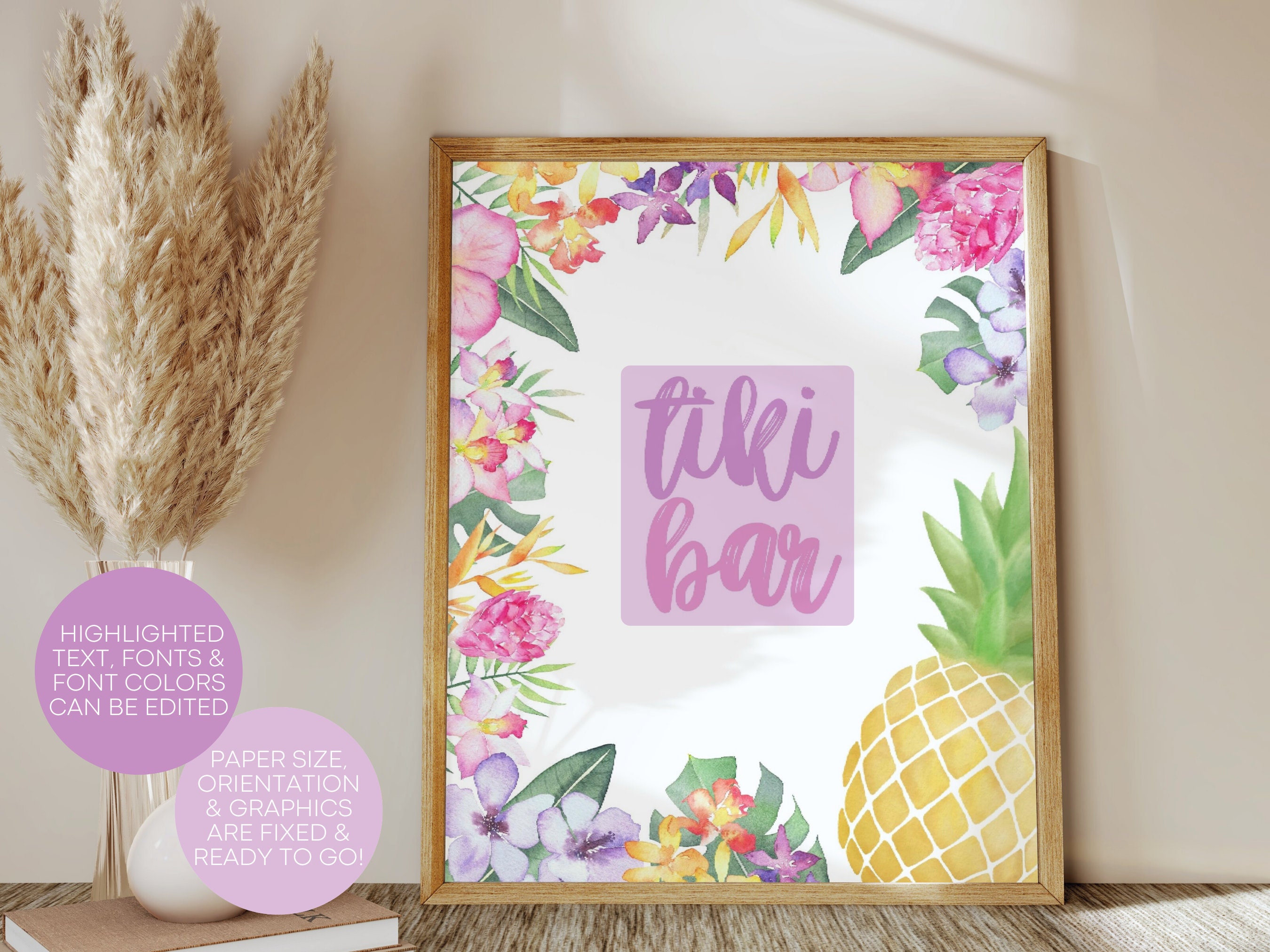 Editable Luau Tiki Bar Sign, Hawaiian Birthday Table Decor, Tropical ...