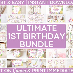 Editable Luau Party Decorations Bundle, Tropical Birthday Bundle, Hawaiian Party Decorations, 1st Birthday Bundle, First Birthday Bundle