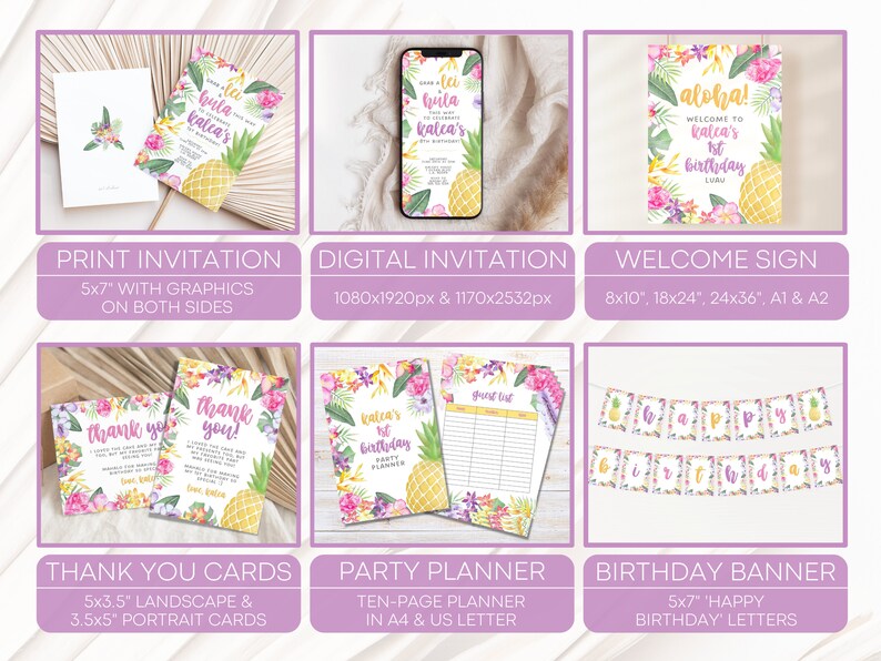 Editable Luau Party Decorations Bundle, Tropical Birthday Bundle, Hawaiian Party Decorations