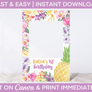 Editable Luau Photo Prop Frame, Hawaiian Selfie Frame Prop, Printable Photo Props, Instagram Frame Template, Photo Booth Frame, Party Decor