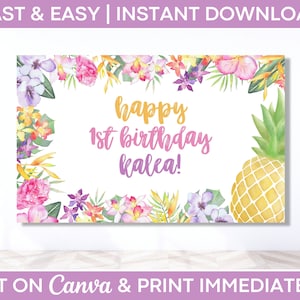 Editable Luau Party Backdrop, Luau Party Banner, Tropical Background, Hawaiian Birthday Banner, Custom Backdrop, Luau Party Decorations