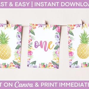Editable Luau High Chair Banner, One High Chair Banner Girl, Floral High Chair Banner, First Birthday Decorations, Luau Party Decorations