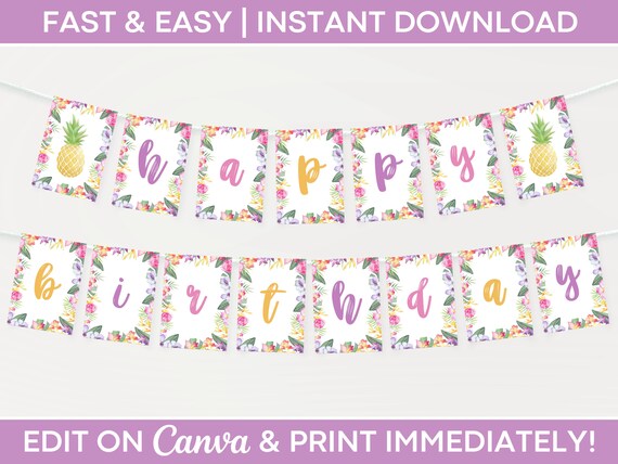 Editable Luau Birthday Banner Tropical Birthday Banner | Etsy