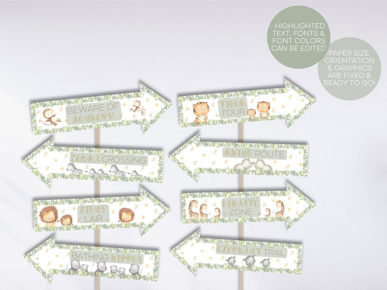 Editable Safari Directional Sign, Party Direction Sign, Direction ...