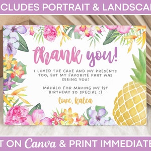 Editable Hawaiian Thank You Cards, Tropical Thank You Cards, Thank You Cards Template, Birthday Thank You Cards, Luau Thank You Cards