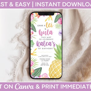Editable Luau Birthday Invitation, Luau Pool Party Invite, Summer Party Invitation, Pineapple Invitation, Tropical Party Invite, Aloha Party