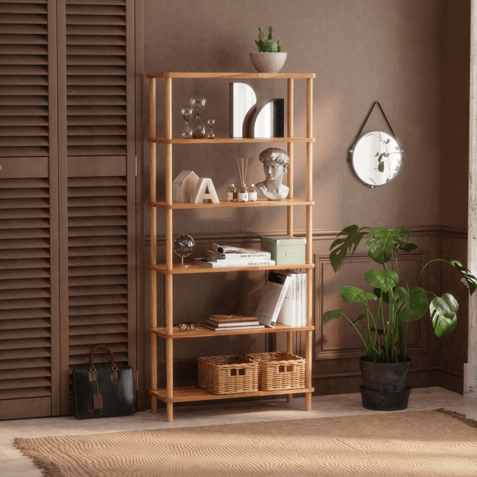 Solid Wood Bookshelf With 6 Shelves Demontha Beech Wood Etsy