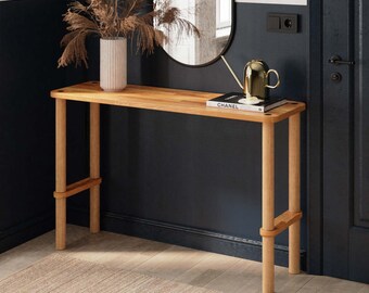 Solid Wood Entrance Console Table with Demontha, Modern Beech Wood Console,Bathroom Console Table, End Table for Entryway