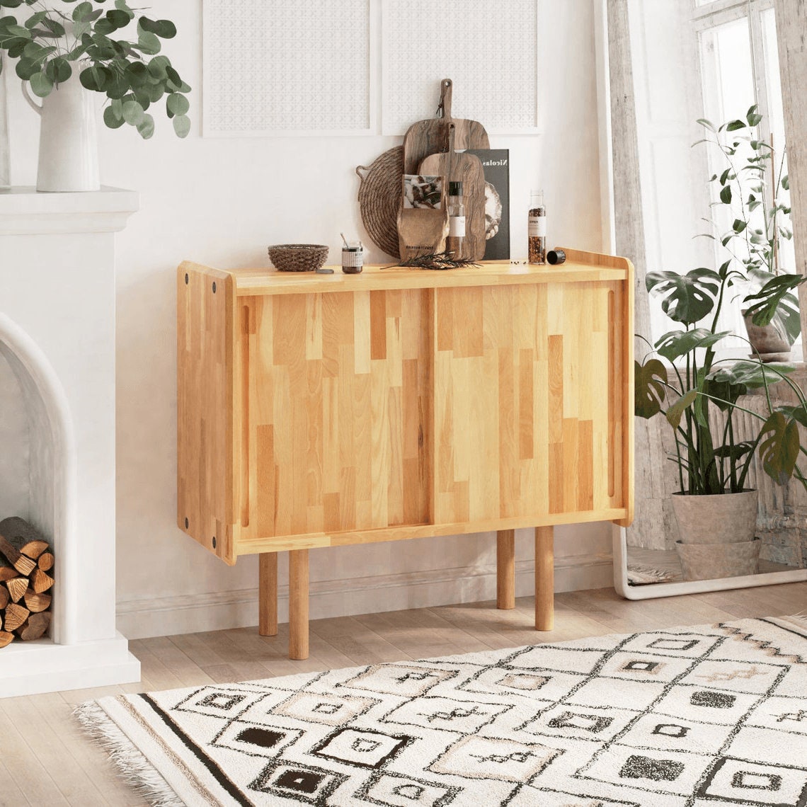 Natural Beech Wood Sideboard Buffet Living Room Console With - Etsy
