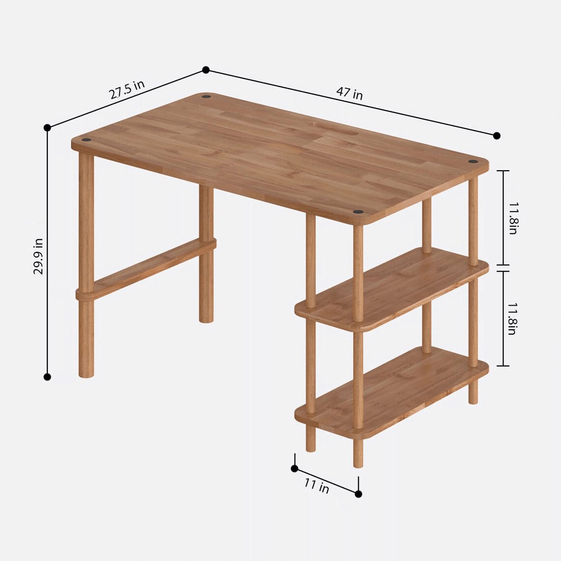 Solid Wood Computer Desk With Shelves Demontha Wooden Study Etsy
