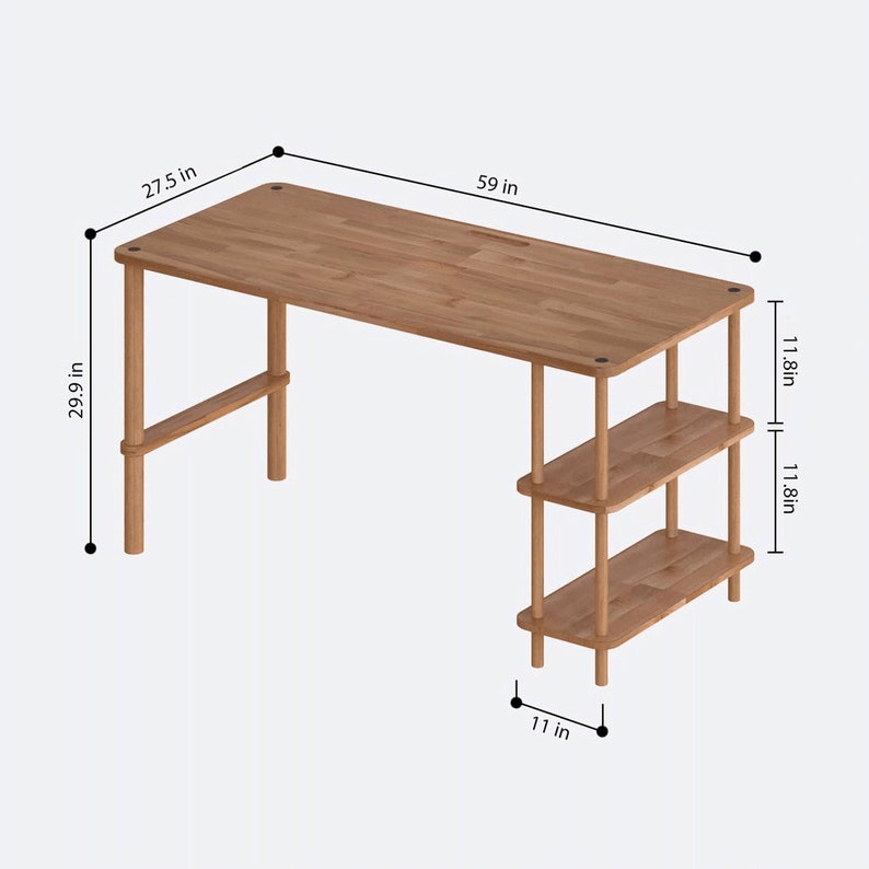 Beech Wood Computer Desk With Shelves Demontha Study and Etsy