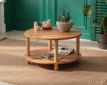 Solid Beech Wood Round Table Demontha, Modern End Coffee Table, Beech Wood Side Table, Minimalist Living - Handmade Furniture