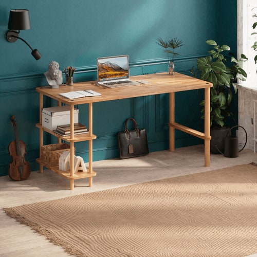 Beech Wood Computer Desk With Shelves Demontha Study and Etsy