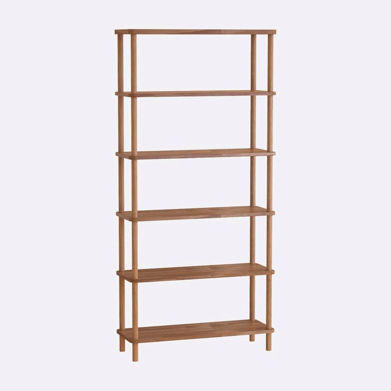 Solid Wood Bookshelf With 6 Shelves Demontha Beech Wood Etsy