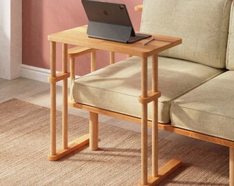 Solid Wood C Table For Couch Demontha, Minimalist End Table, Beech Wood Side Table, Round Coffee Table,  Home, Living & Office
