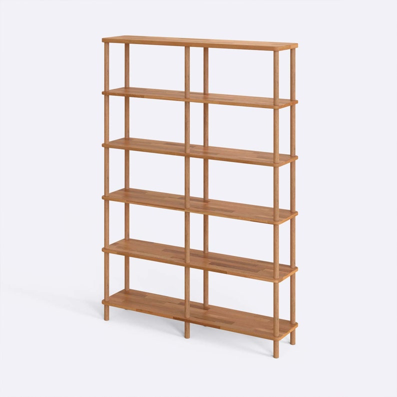 Solid Wood Bookshelf With Large 6 Shelves Demontha Beech Wood Etsy
